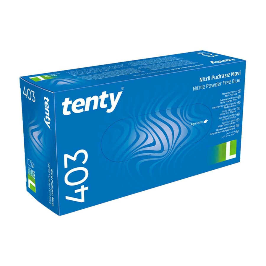 Tenty 403 Plus Pudrasız Nitril Eldiven L Beden Mavi 100'lü