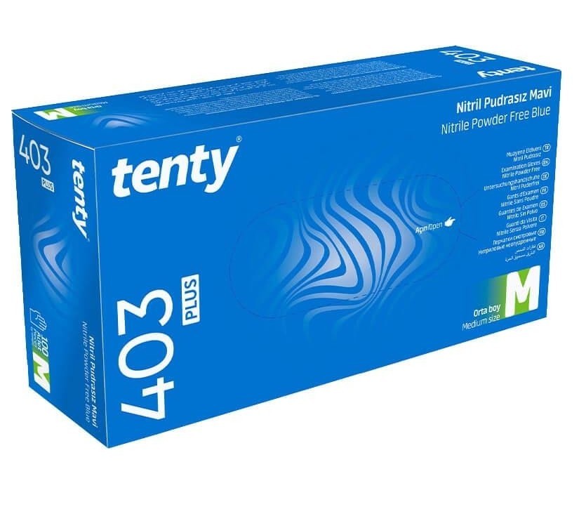 Tenty 403 Plus Pudrasız Nitril Eldiven M Beden Mavi 100'lü