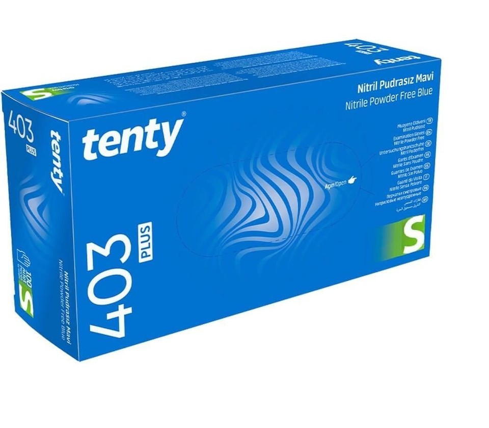 Tenty 403 Plus Pudrasız Nitril Eldiven S Beden Mavi 100'lü